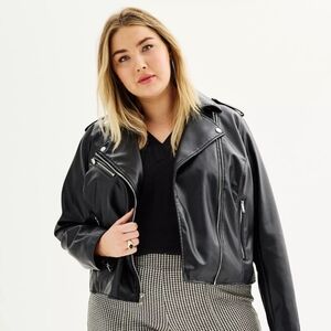 Nine WestPlus Size Nine West Faux-Leather Moto Jacket